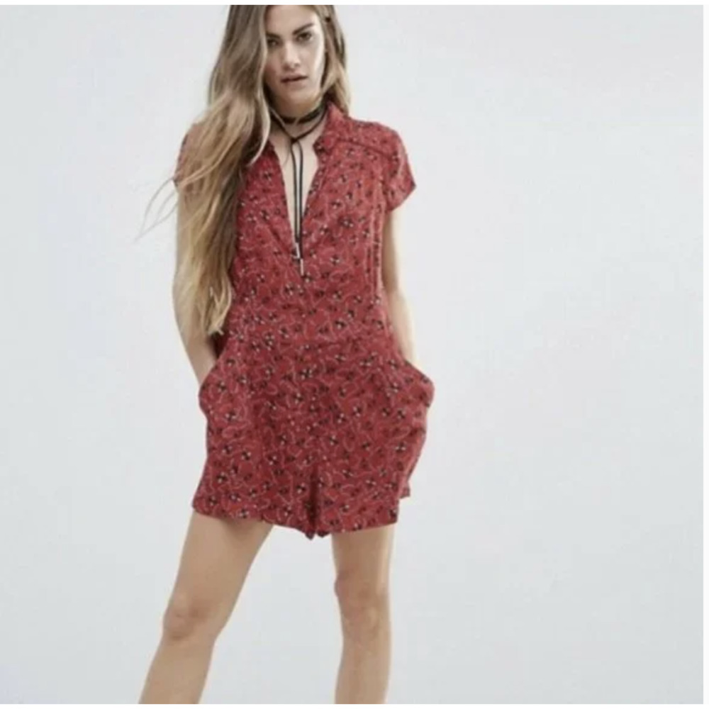 Free People Debby Dot Floral Romper in Red